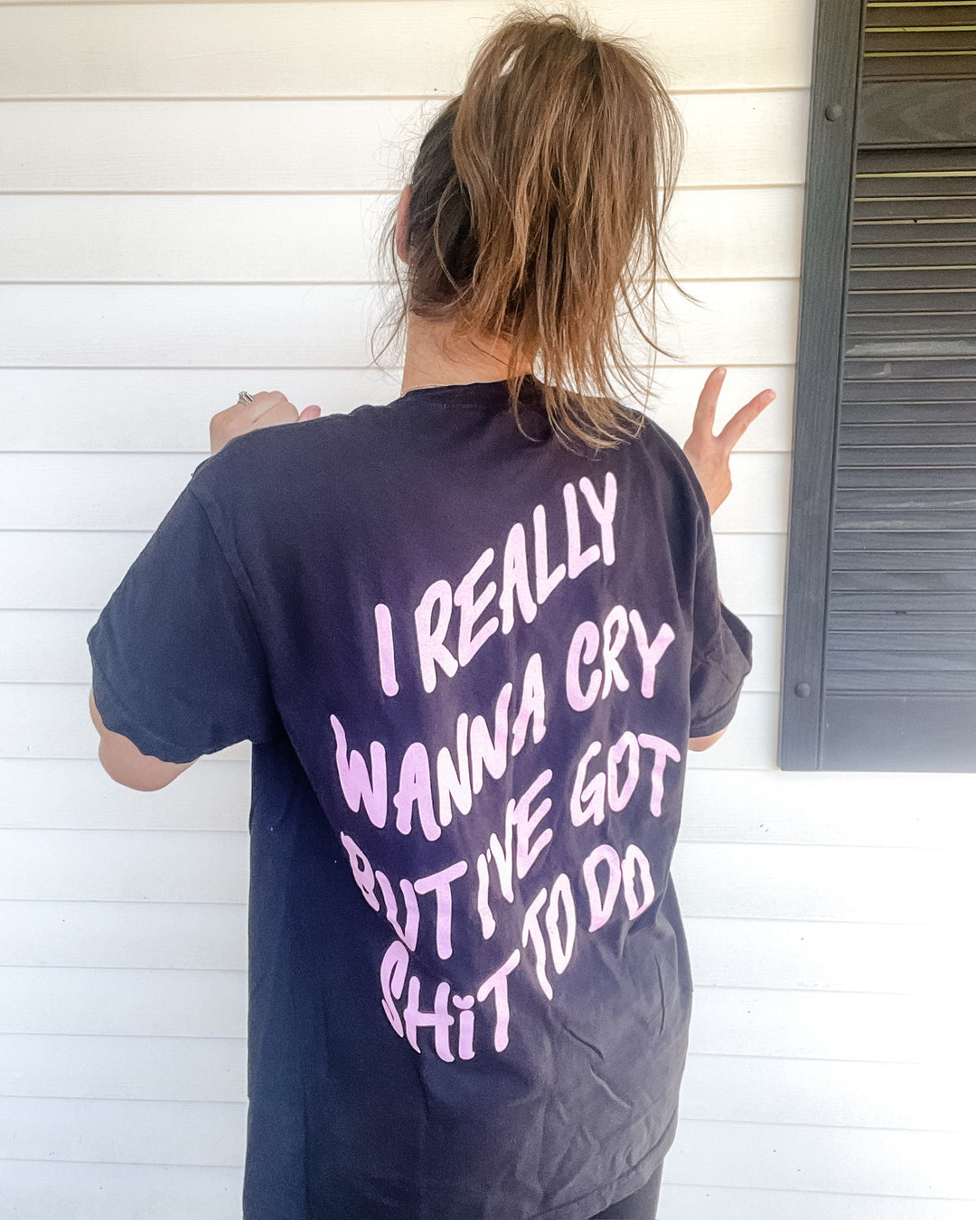 I Really Wanna Cry Tee Double Sided Print Tee - Black