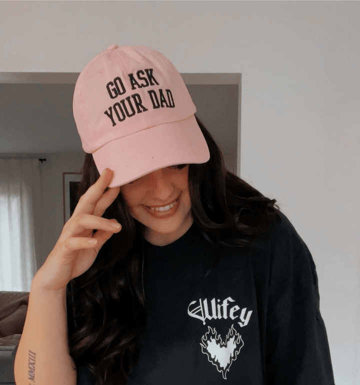 Go Ask Your Dad Embroidered Baseball Cap - Pink