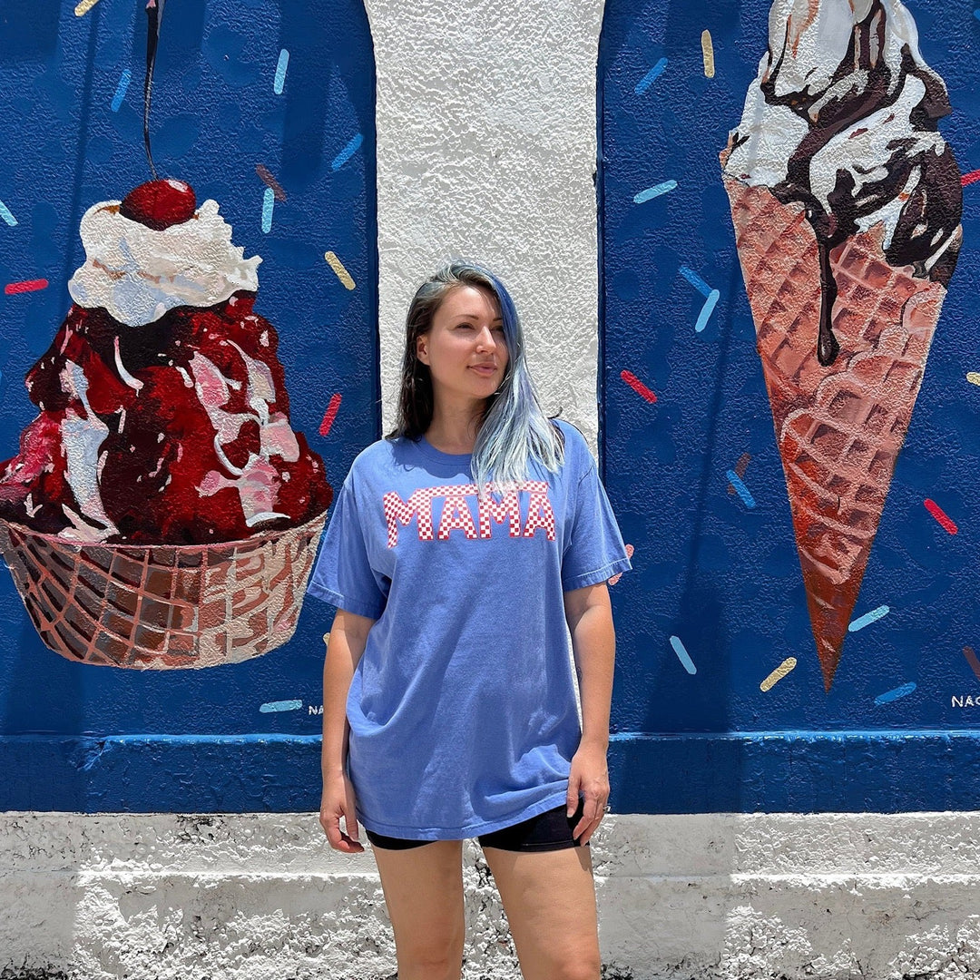 MAMA Checkered Red White & Blue Tee