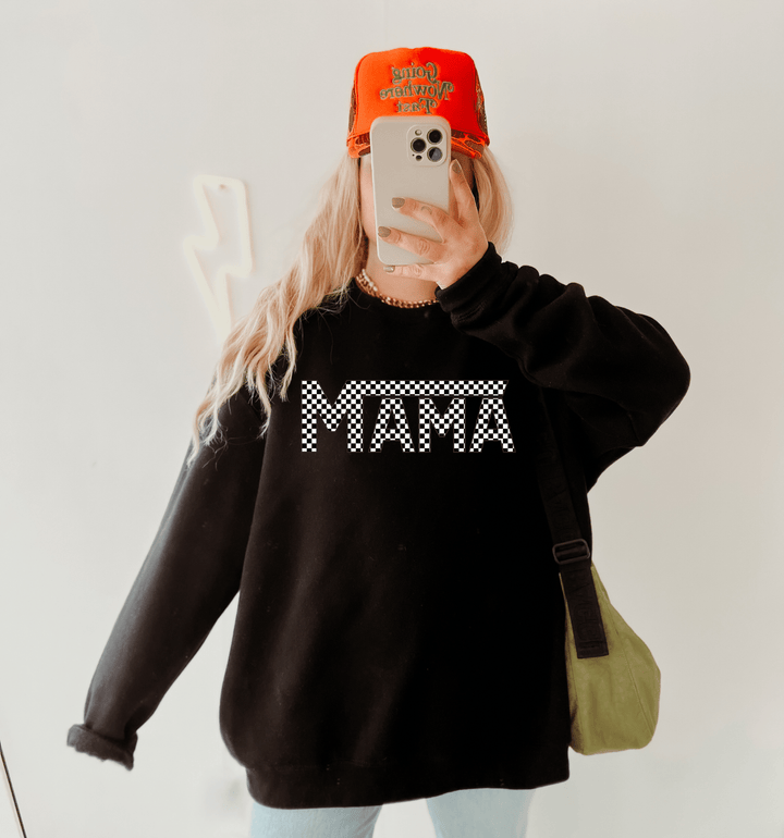 Mama Checkered Sweatshirt - Black