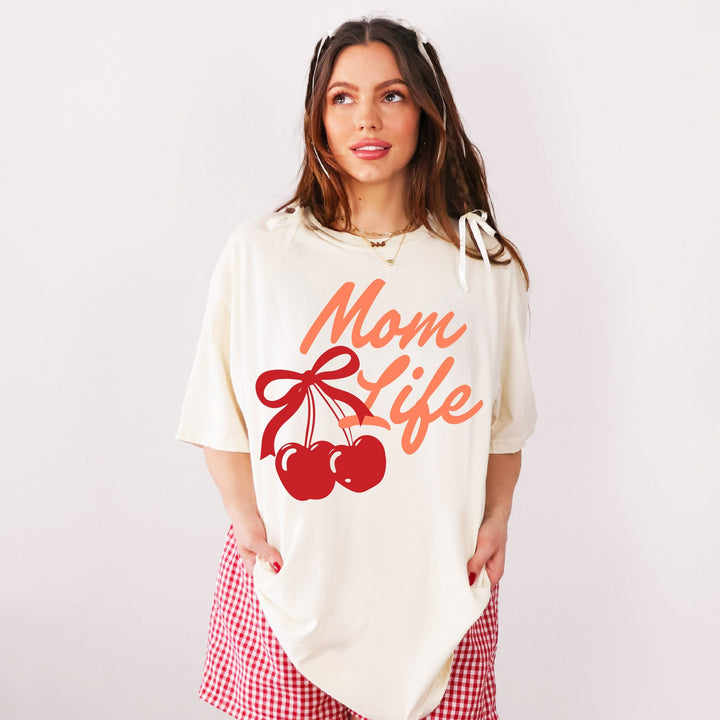 Mom Life Cherry Tee - Ivory