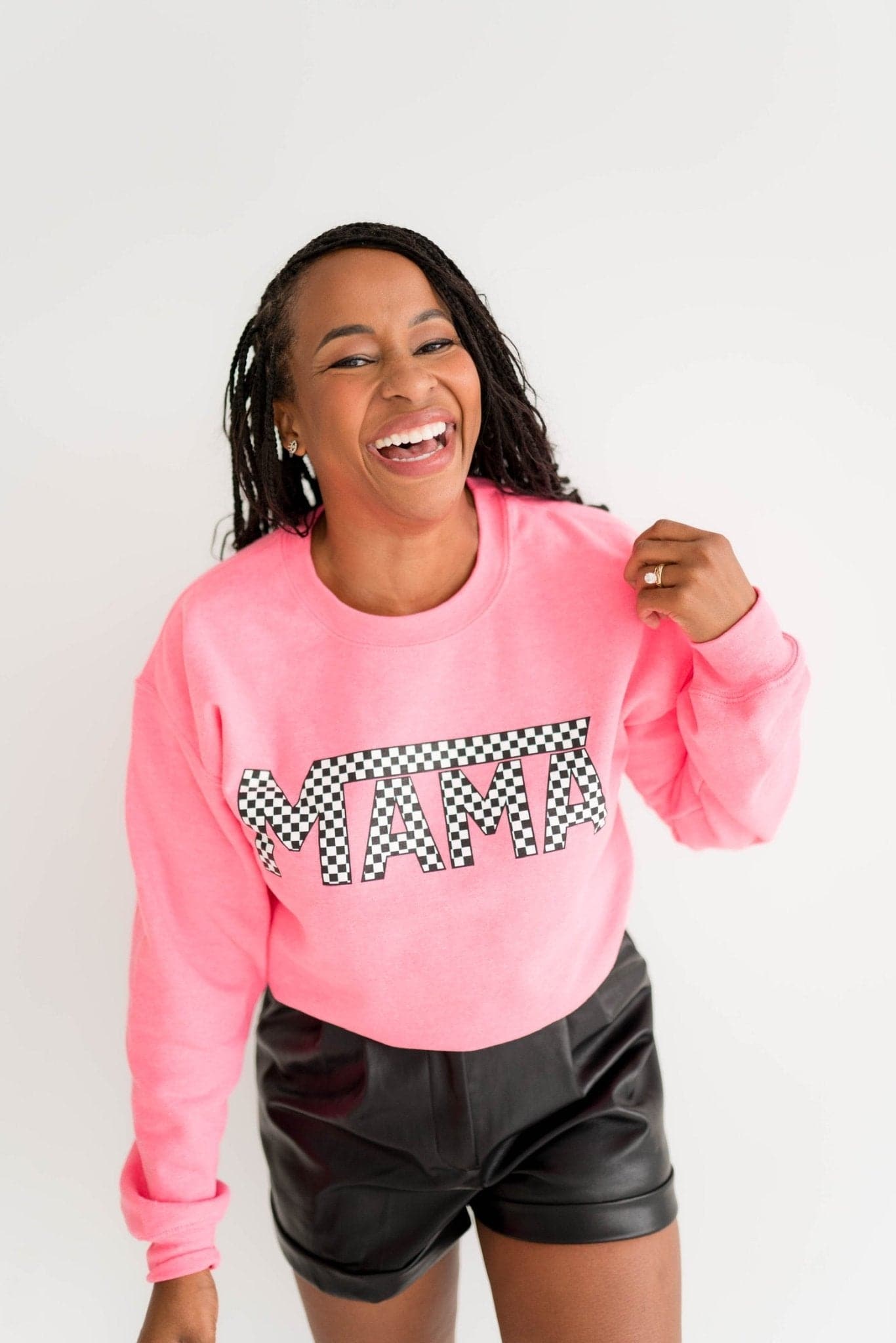 Mama Checkered Sweatshirt Neon Pink Sweetees