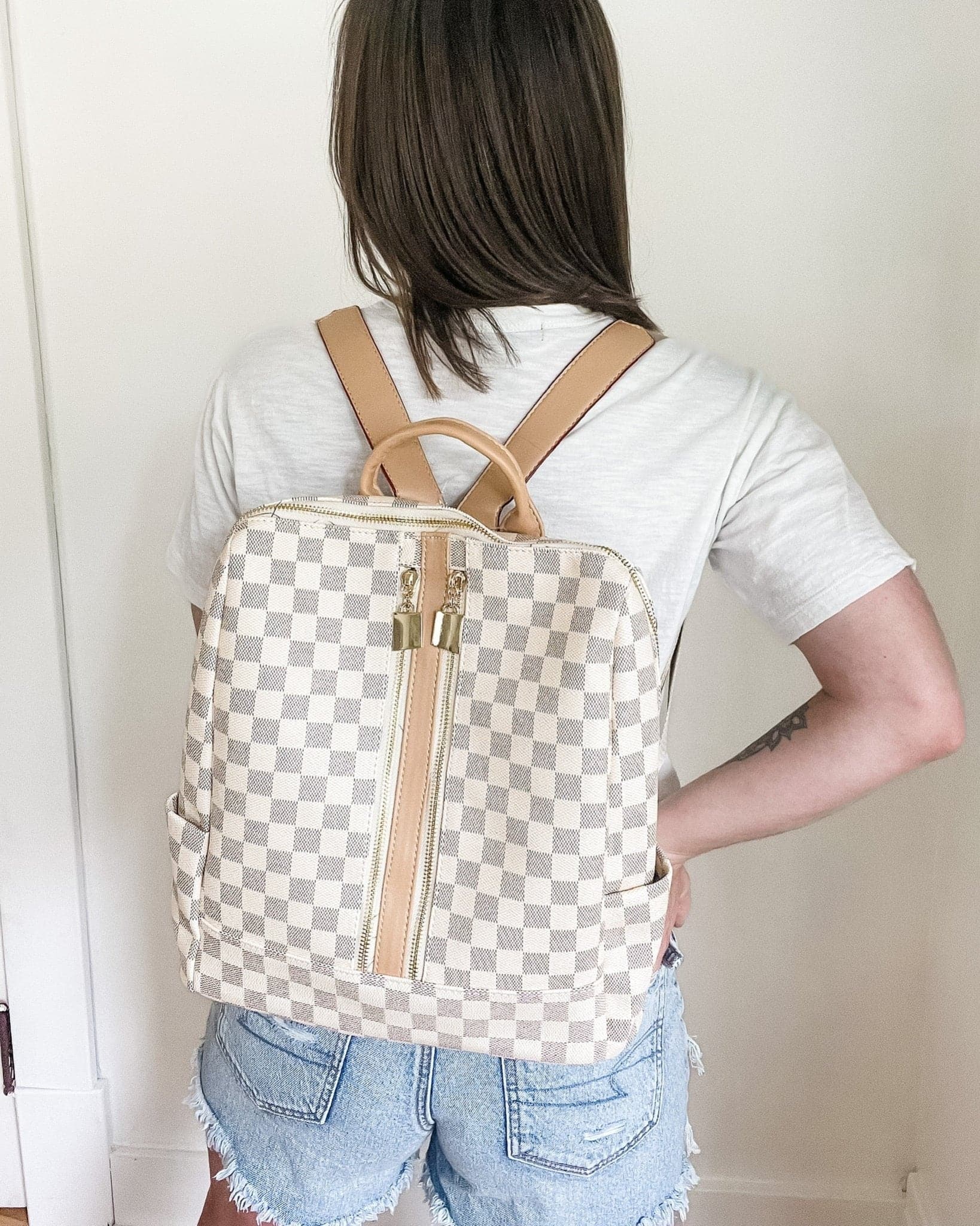 Louis vuitton discount white checkered backpack