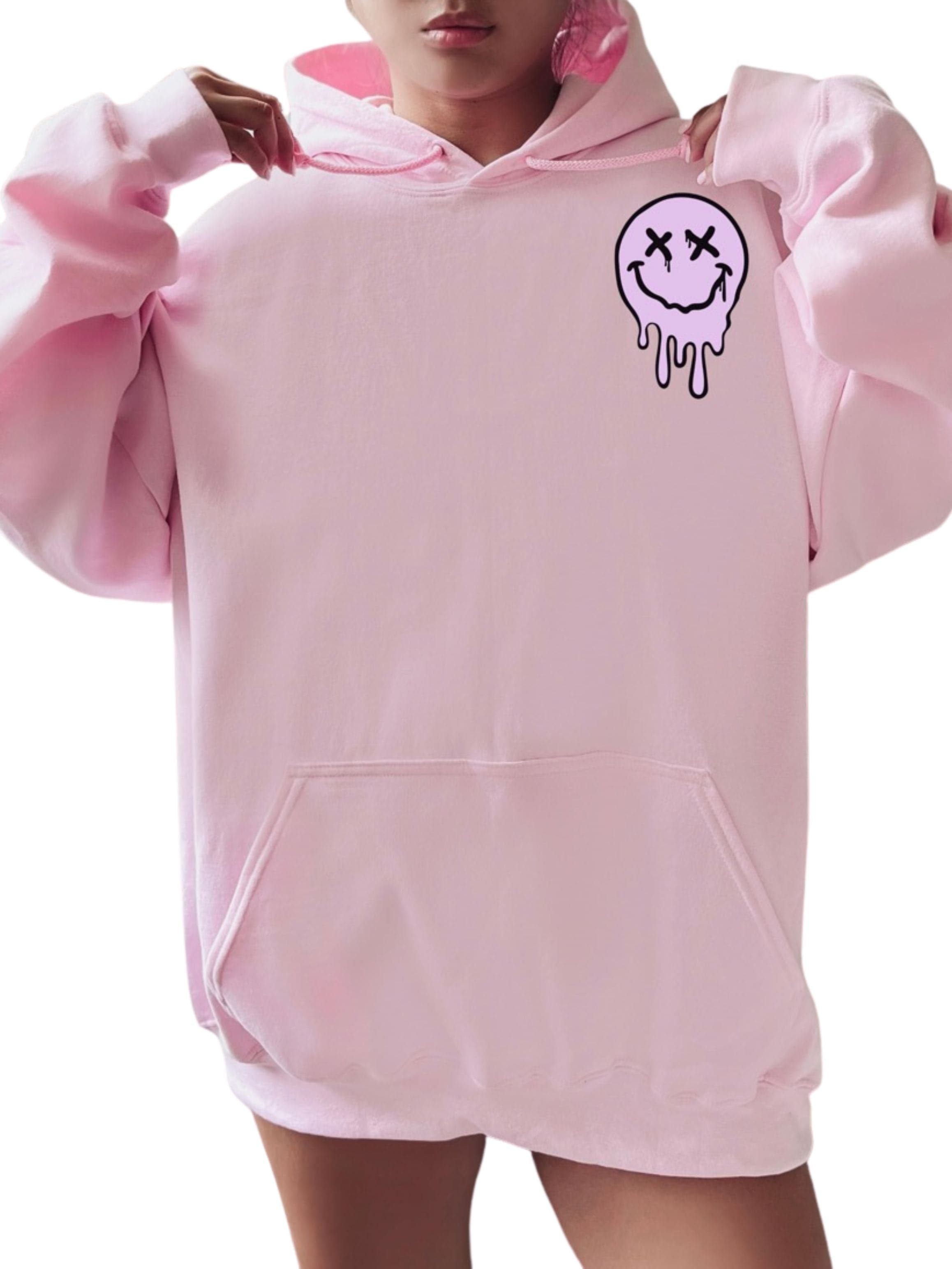 It s Fine Drippy Smiley Hoodie Pink Sweetees