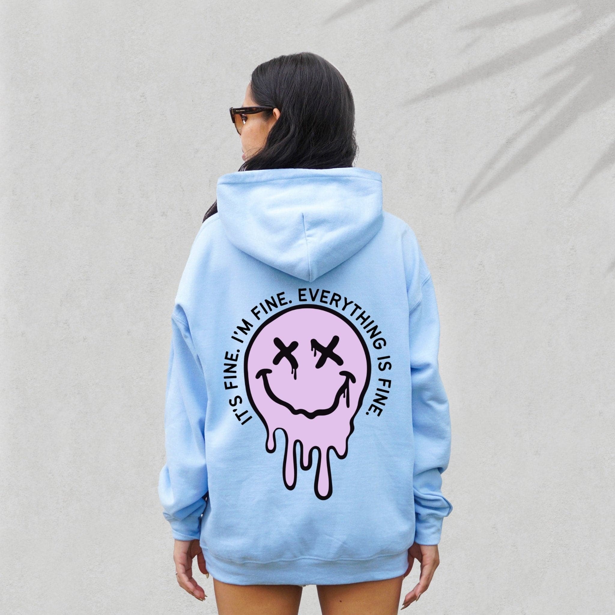 It's Fine Drippy Smiley Hoodie - Blue – Sweetees