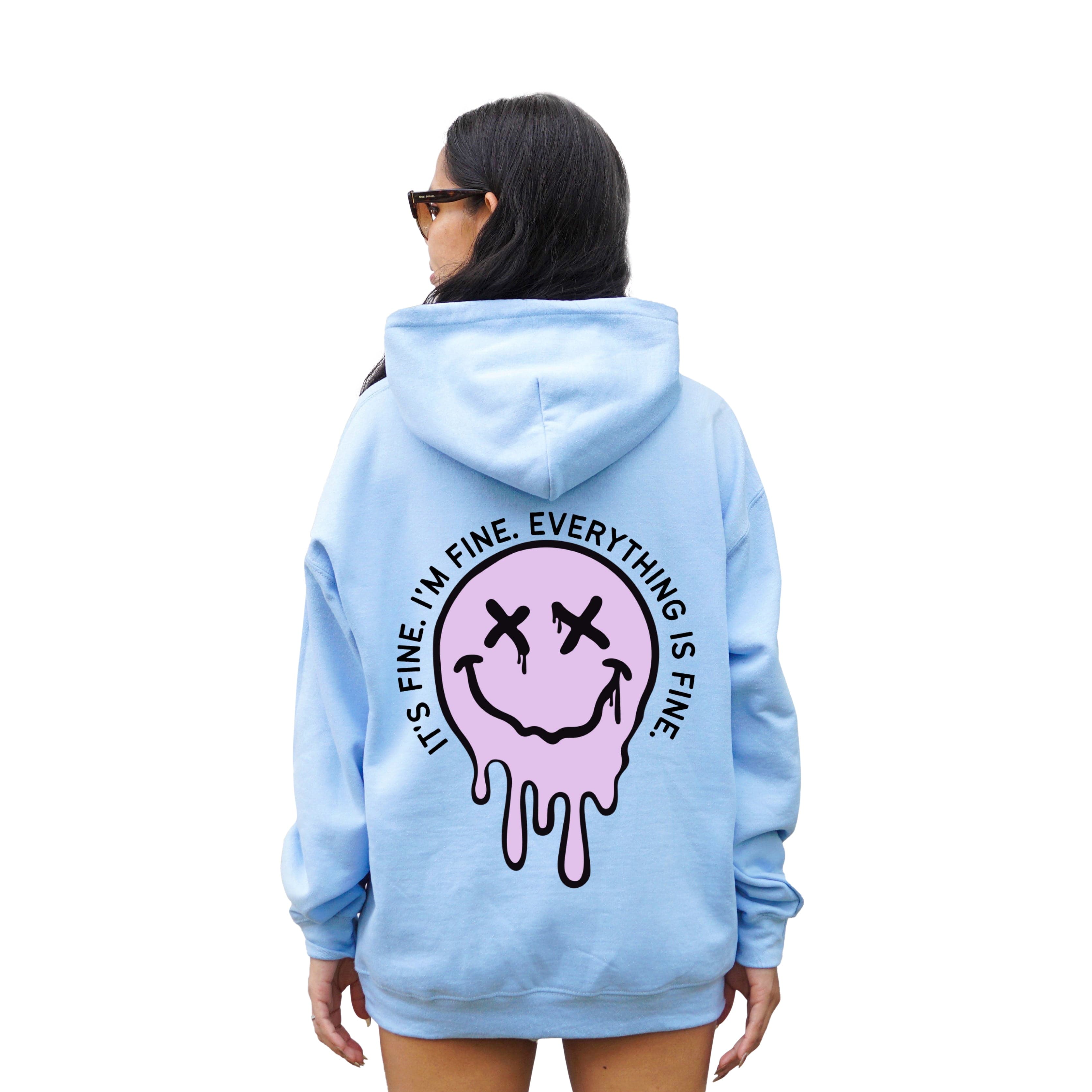 It s Fine Drippy Smiley Hoodie Blue Sweetees