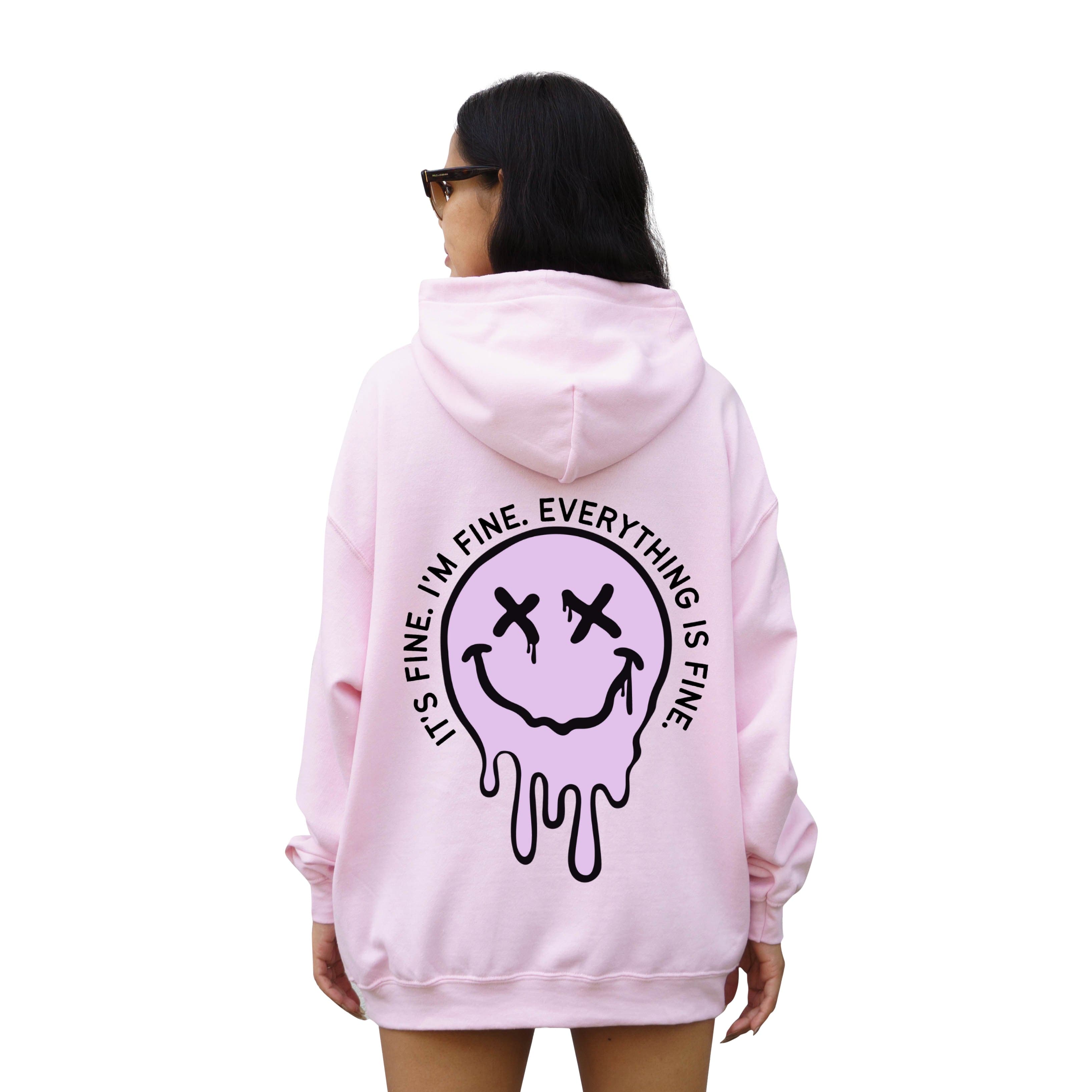 It s Fine Drippy Smiley Hoodie Pink Sweetees