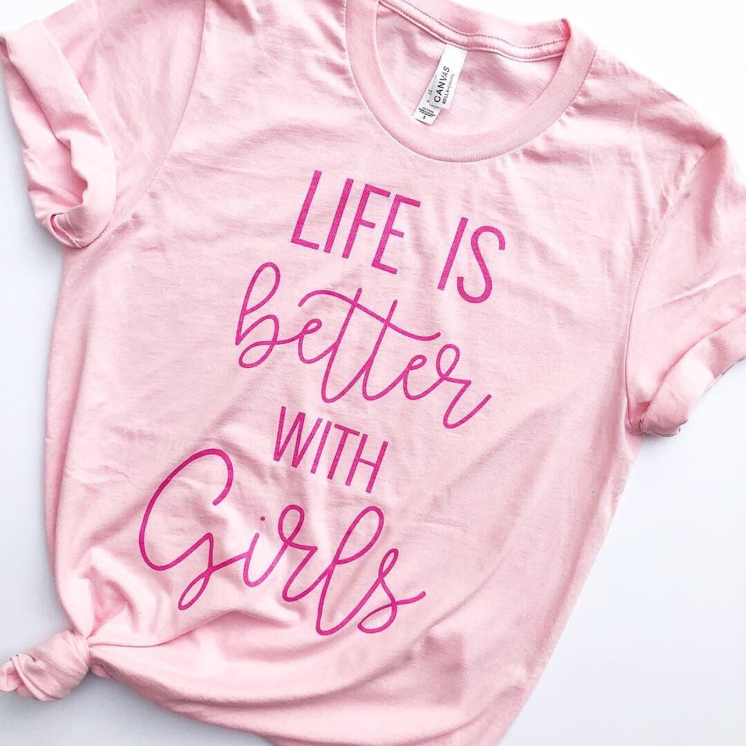 Life Is Better With Girls Tee - Blush w/ Metallic Berry Print – Sweetees